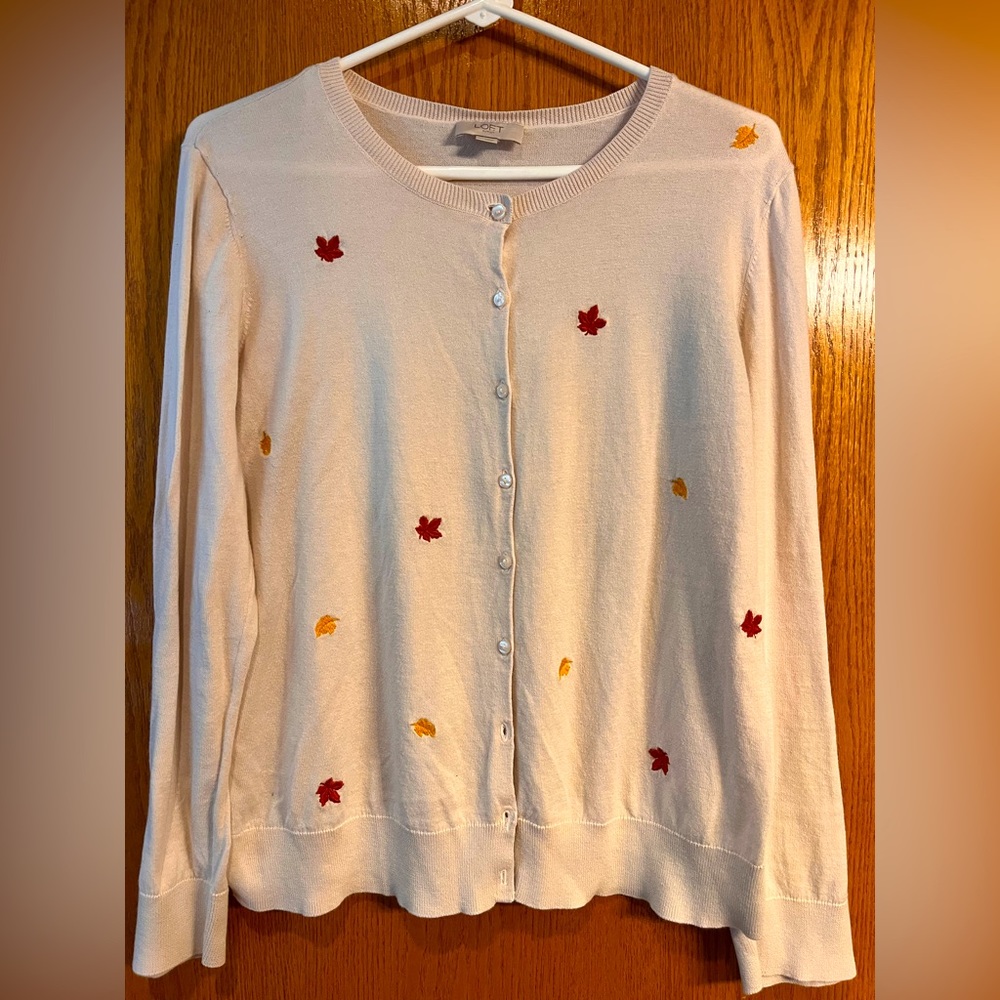 LOFT Women's Cardigan Sweater Sz L, Fall Leaves